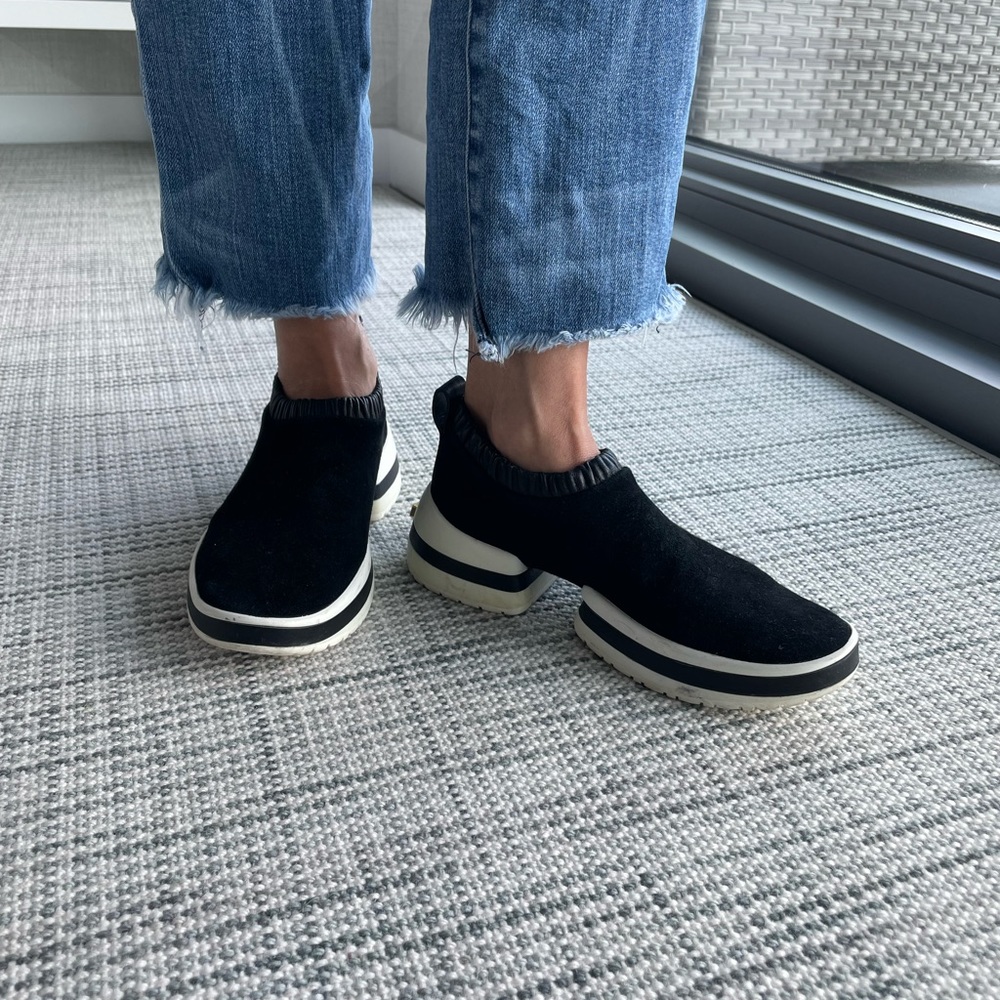 Stuart Weitzman black suede slip on sneaker